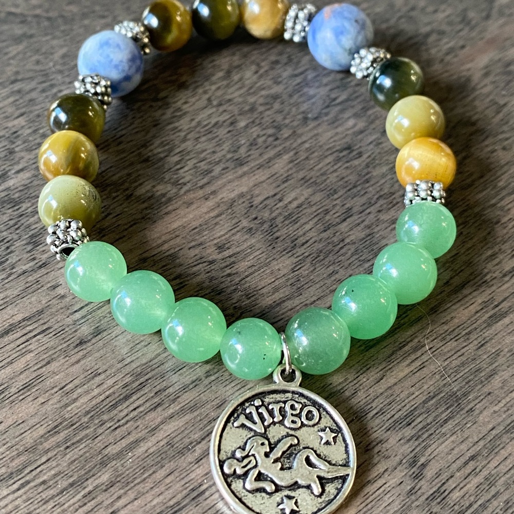 Blue and gold tiger eye sodalite and jade bracelet